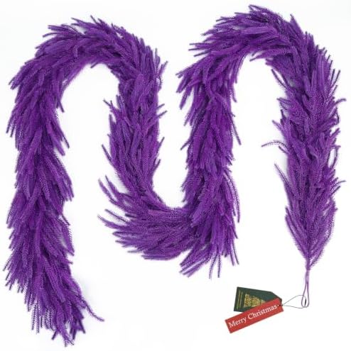 N&T NIETING 9FT Christmas Norfolk Pine Garland Real Touch Artificial Christmas Purple Xmas Garland for Mantle, Table Holiday Fireplace Staircase Indoor Outdoor Halloween Christmas Decorations
