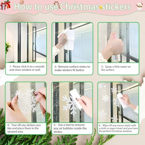 147Pcs Christmas Window Clings Winter Snowflake Decorations Christmas Window Clings Snowflake Stickers for Glass Windows Holiday Winter Indoor Party Bedroom Decor