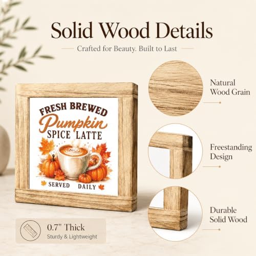 Fall Wood Sign, Fresh Brewed Pumpkin Spice Latte Kitchen Tabletop Decor