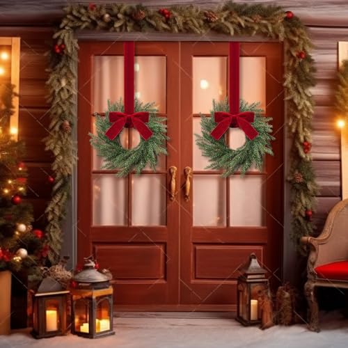 8 Pcs Christmas Small Norfolk Wreaths 12.6 Inch Xmas Pine Wreaths