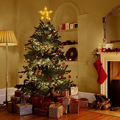 DULEFUN 11.8 Inch Christmas LED Gold Star Tree Topper with 20 LED Lights