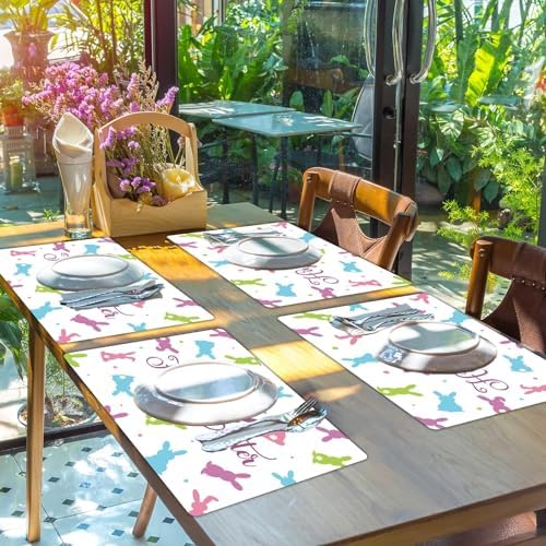 Easter Placemats Set of 6 Rabbit Eggs Plastic Table Mat 17×13×0.04in