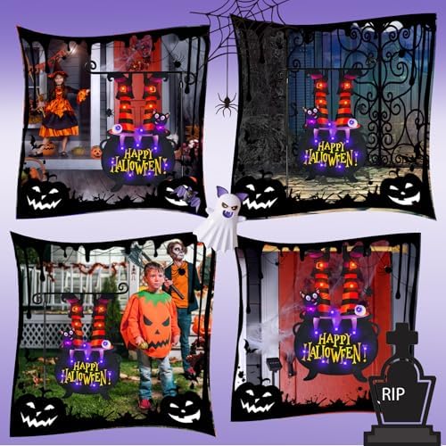 Halloween Lighted Garden Flag, Witch Feet Yard Decor, 28x40 In