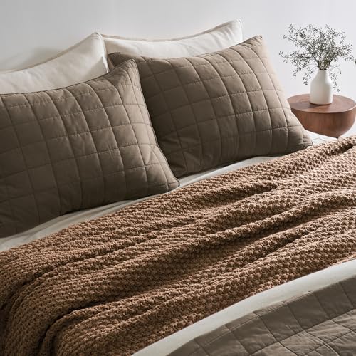 EVERGRACEHOME Chunky Chenille Knit Throw Blanket, 108x92, Camel Brown