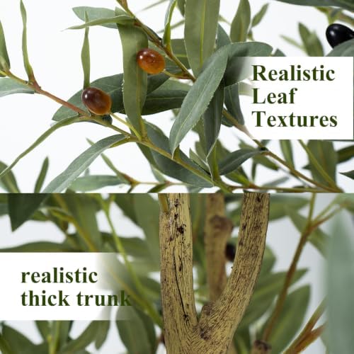 7ft Artificial Olive Tree with Tall Exquisite Planter | Realistic Faux Olive Tree with Thick Trunk and Lifelike Leaves
