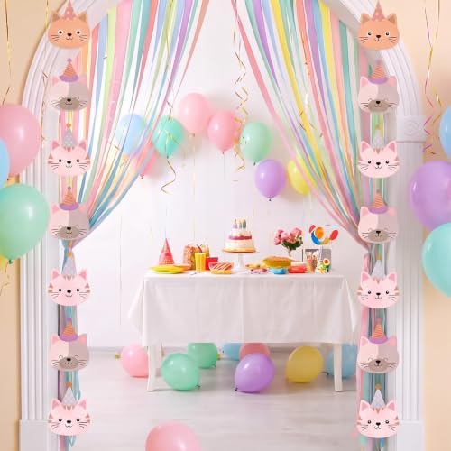 Xinnun 8 Pcs Cat Birthday Party Decorations Pink Kitten Cat Garland Banners