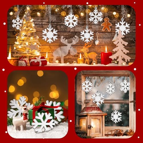 24 Pcs Snowflake Hanging Ornaments for Christmas Tree Xmas Winter Snowflake Tree Ornaments Plastic White Snowflakes Hanging Decorations for Xmas Trees Winter Wonderland Holiday Party Home Decoration