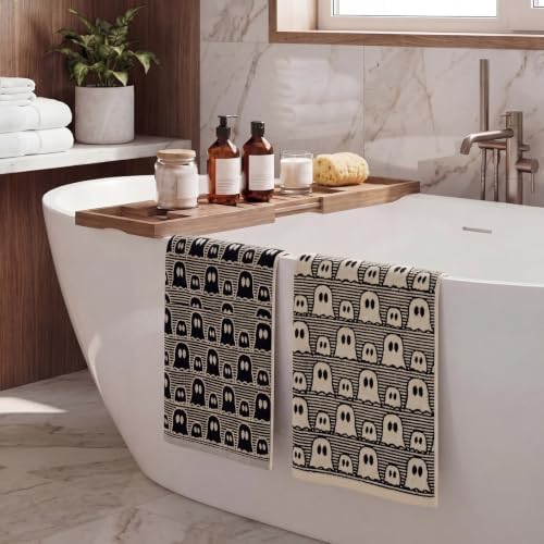 Breling 2 Pcs Halloween Cute Ghost Hand Towels Black White Bathroom Towels