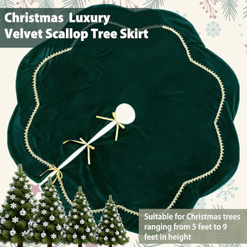 Arrowbash Green 72 Inch Christmas Tree Skirt Velvet Scallop Ddge