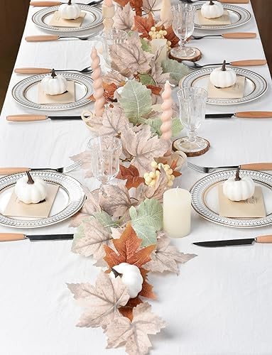 DearHouse Fall Maple Leaf Garland, 5.9Ft Hanging Vine Artificial Autumn Foliage for Thanksgiving, Home, Wedding, Fireplace, Party, Christmas Decor (White)