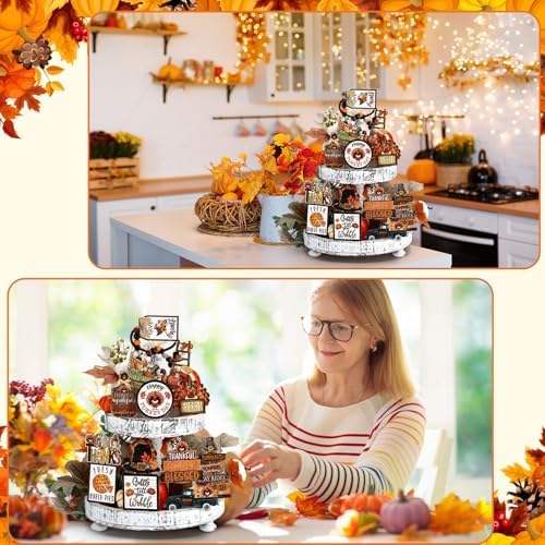 BBTO 18 Set Fall Tiered Tray Decor Rustic Farmhouse 3D Layered Wooden Signs