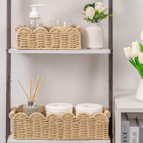 CubesLand Scalloped Toilet Paper Storage Basket W/Handle for Home Decor