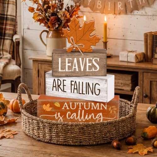 Lineshading 4 Pcs Fall Table Decor Wooden Maple Leaf, Autumn Leaves Sign