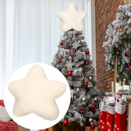 MiniInflat 10" Star Christmas Tree Topper White Faux Fur Star Tree Topper Christmas Treetop Ornament Holiday Xmas Decor for Xmas Home Decoration(Curly Plush)