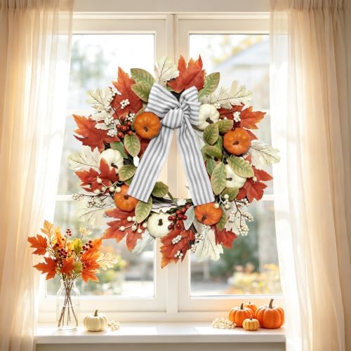 24 Inch Fall Wreaths for Front Door,Home Decor for Farmhouse Off White