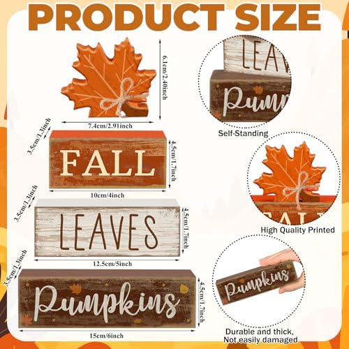 Lineshading 4 Pcs Fall Wood Block Signs Farmhouse Tabletop Decor Pumpkin