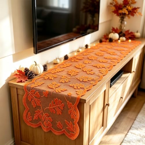 Fall Table Runner Fall Decorations for Home 13 x 72 Inch Maples Leaves Lace