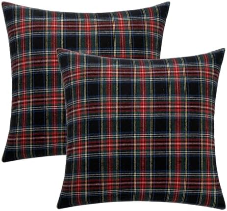 MIULEE Christmas Plaid Pillow Covers Scottish Tartan 18x18 Dark Blue