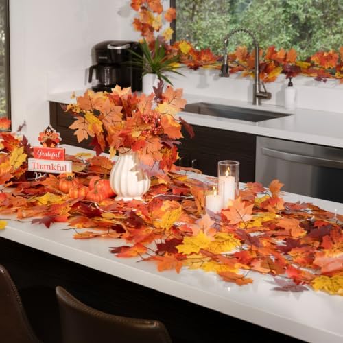 CQURE 10 Pack Fall Garland, Total 79Ft Artificial Autumn Maple Leaves Garland Hanging Vines, Thanksgiving Halloween Harvest Decor for Fireplace Mantle Table Indoor Outdoor