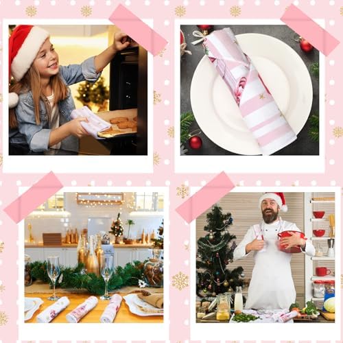 VitalCozy 12 Pcs Pink White Christmas Kitchen Towels, 14.2 x 21.3 in