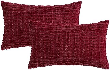 MIULEE Lumbar Corduroy Decorative Throw Pillow Covers 12x20 Burgundy