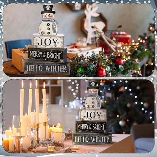 Lineshading 4 Pcs Wooden Fall Block Signs Tiered Tray Decor Farmhouse