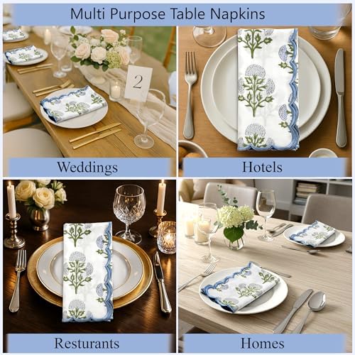 Ridhi Hand Block Print Cloth Napkins, Mughal Buta Blue, 18x18 in, Set of 4