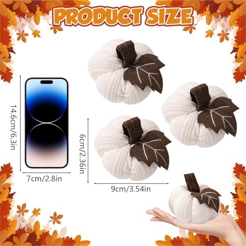 3Pcs Knitted Pumpkin Decor Set, Small Fall Hanging Ornaments for Home