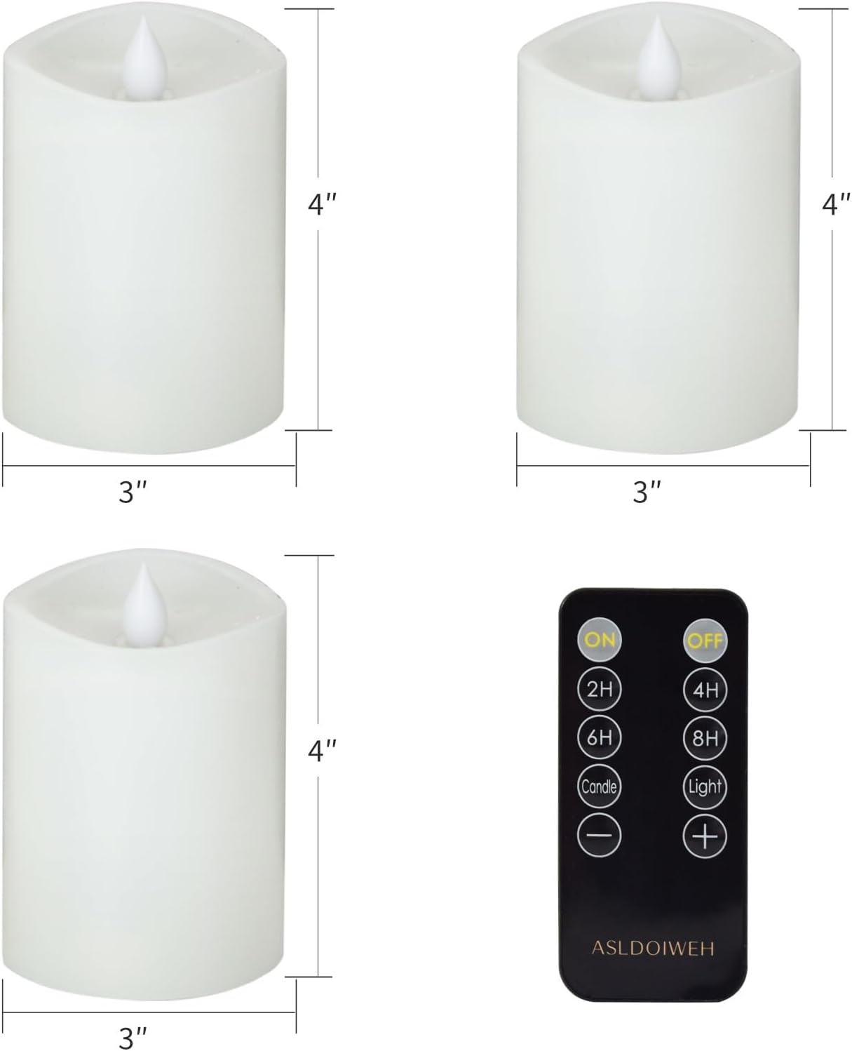 3″x4″ Flickering Flameless Candles Set of 3, 2AA Battery Life 600 Hours Battery Candles Flickering with Timer,4 inch