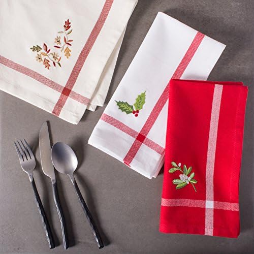 Embroidered Mistletoe 100% Cotton Oversized Napkin for Holidays, Family Gatherings, & Christmas Dinner - Set of 6 (20x20)