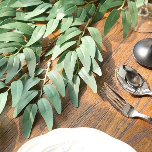 Mizii 2 Strands Artificial Vines Willows Garland 78" Fake Vine Italian Ruscus Silk Green Leaves Faux Hanging Plants Greenery Decoration for Table Centerpieces Home Room Party Wedding Decor (Willows)