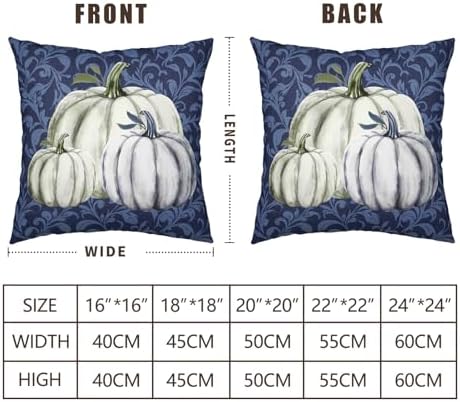 Fall Decorative Throw Pillow Covers 20 x 20 Inch Set of 2 Navy Blue White Pumpkin Outdoor Pillow Covers Autumn Thanksgiving Harvest Cushion Case for Farmhouse Living Room Decor