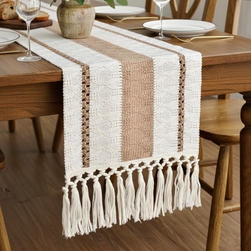 FEXIA Boho Table Runner with Tassels 12x90 Inch for Fall Home Decor
