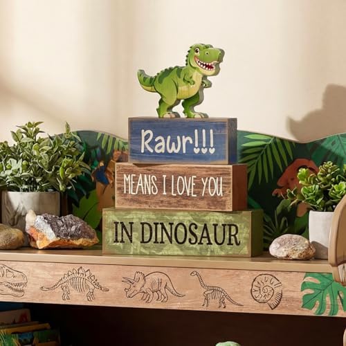 Lineshading 4 Pcs Dinosaur Table Decorations Wooden Dino Safari Party Decor