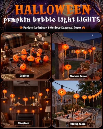 7FT Vintage Halloween Pumpkin Bubble Lights with 7 Bulbs
