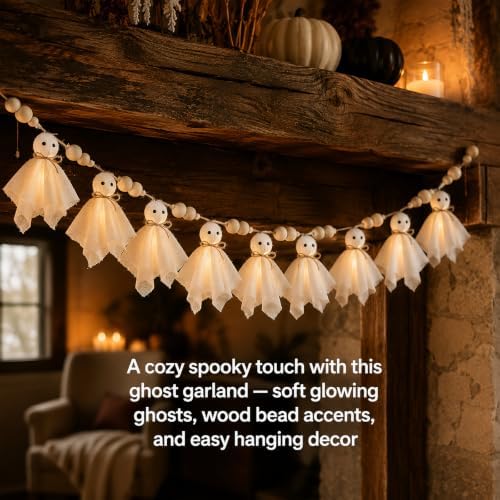 Halloween Decor - Lit Ghost Garland with LED Lights Halloween Party Banner