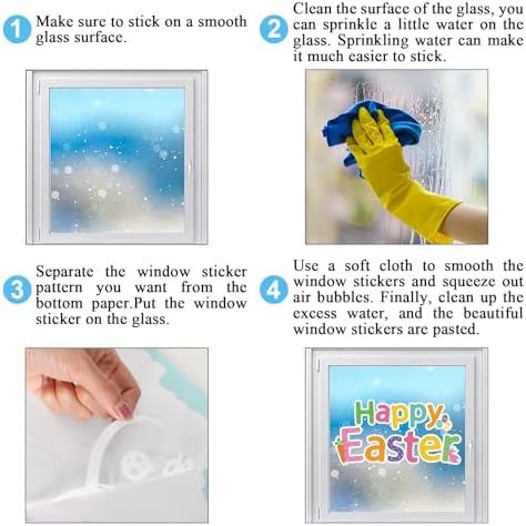 Whaline Easter Window Clings Happy Easter Bunny Rabbit Egg Double-Side Window Decals for Home Office School Shop Display Party Decorations, 107 Pcs, 9 Sheet