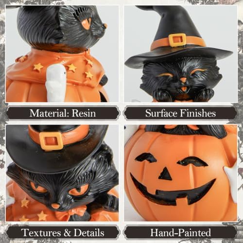 WDS WONDROUS Halloween Decorations, Black Cat Pumpkin Decor for Home Party