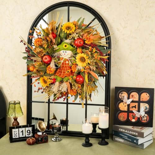 Fall Wreath for Front Door, 24 Inch Autumn Wreath for Front Door