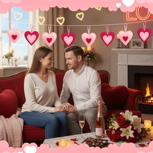 HunnmingRe 24 Pcs Valentine Felt Heart Ornaments for Tree Small Heart Hanging Decorations Valentine Felt Baubles for Home Wedding Party Decor(3.15 Inch,Lively Style,Pink Fuchsia)