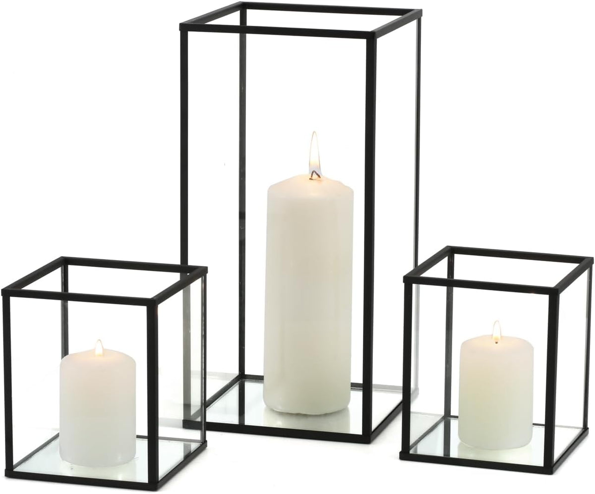 yshengood Hurricane Candle Holder Set of 3 Pcs, Black Candle Holder for Pillar Candle
