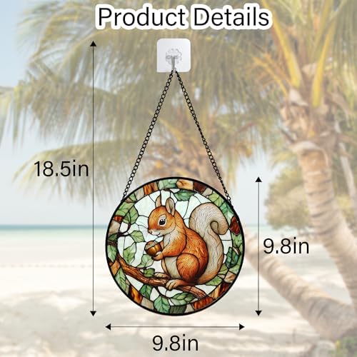Red Squirrel with Acorn Stained Glass Window Hanging Suncatcher Gift 9.8"