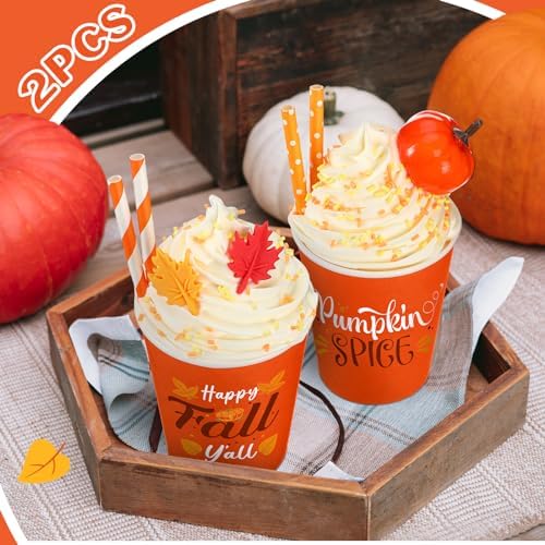 Yungyan 2 Pack Fall Tiered Tray Decor Faux Whipped Cream Cups Centerpieces