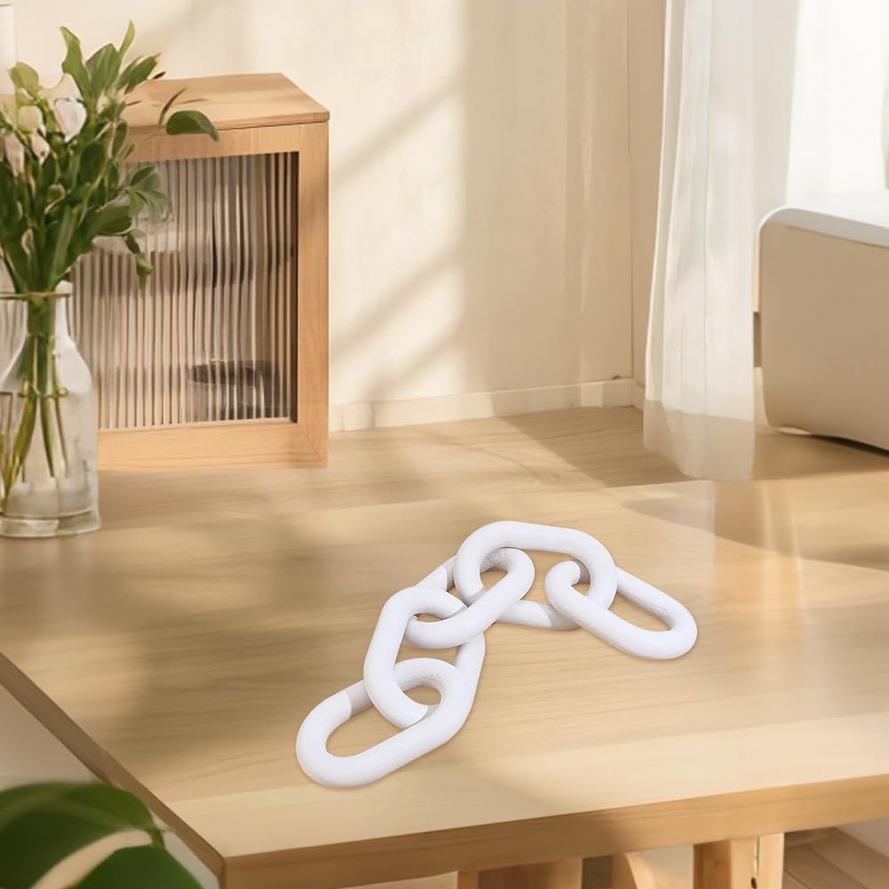 5 Link Chain Display Decorations Book Shelf Decor Wooden Home Decorative Chains Rustic / White
