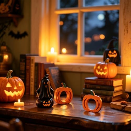 Thanksgiving Pumpkin Wooden Napkin Rings Set of 6, Thanksgiving Table Decor