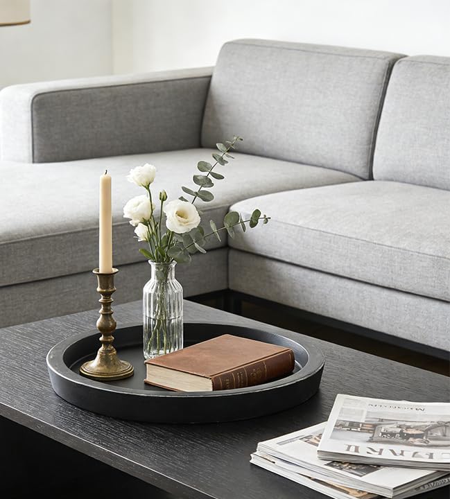 Hanobe Round Wood Candle Holder Tray, Black Coffee Table Centerpiece Decor