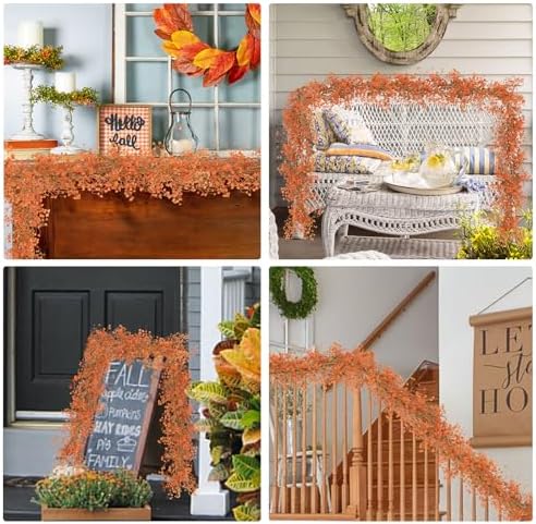 RECUTMS 2Pcs Artificial Wisteria Garlands 5.6Ft Orange Autumn Vines Plastic