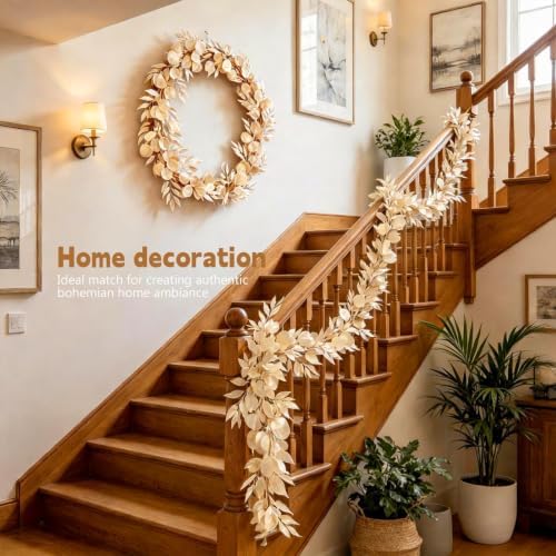 GREENTIME 2Pack 6.5Ft Boho Artificial Eucalyptus Garland with Willow Leaves