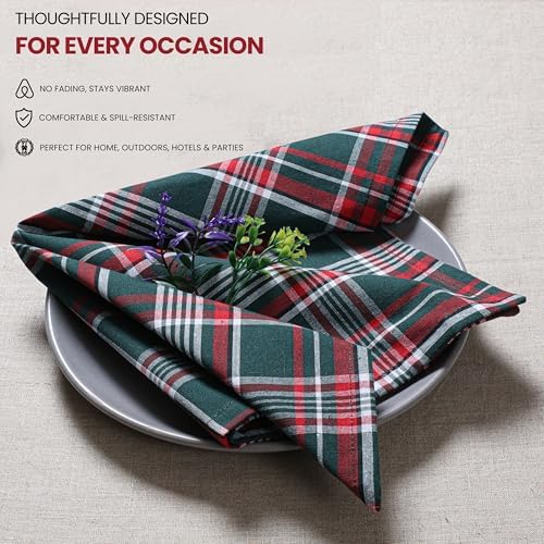 Ramanta Home Plaid Tartan Christmas Cloth Napkins Set of 4 - Green