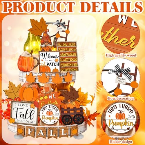 Fairysandy 21 Pcs Fall Tiered Tray Decor, Thanksgiving Table Sign, Gnome